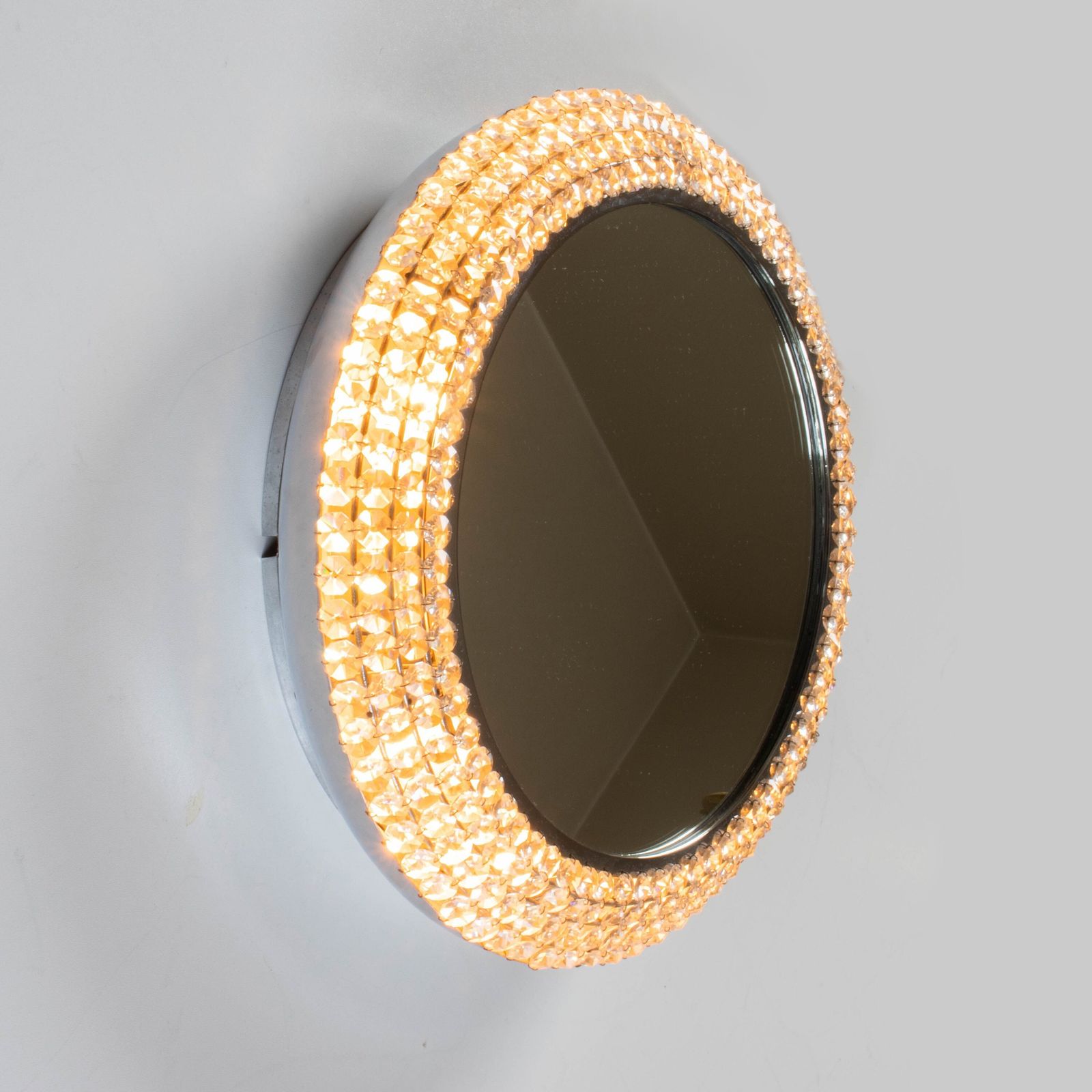 A Mid Century Crystal Glass Backlit Mirror By Palwa, 1970s. photo Home Decor