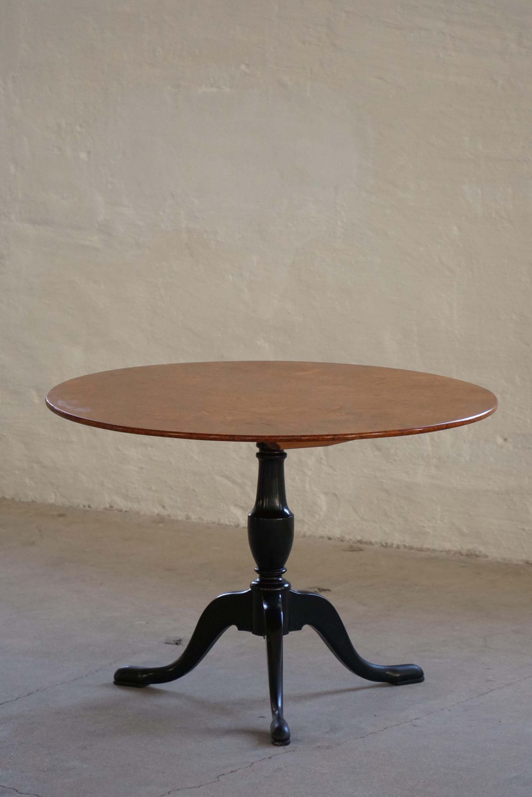 Antique Swedish Tilt Top Occasional Table In Burl Wood Veneer, Mid 19th Century photo Furniture