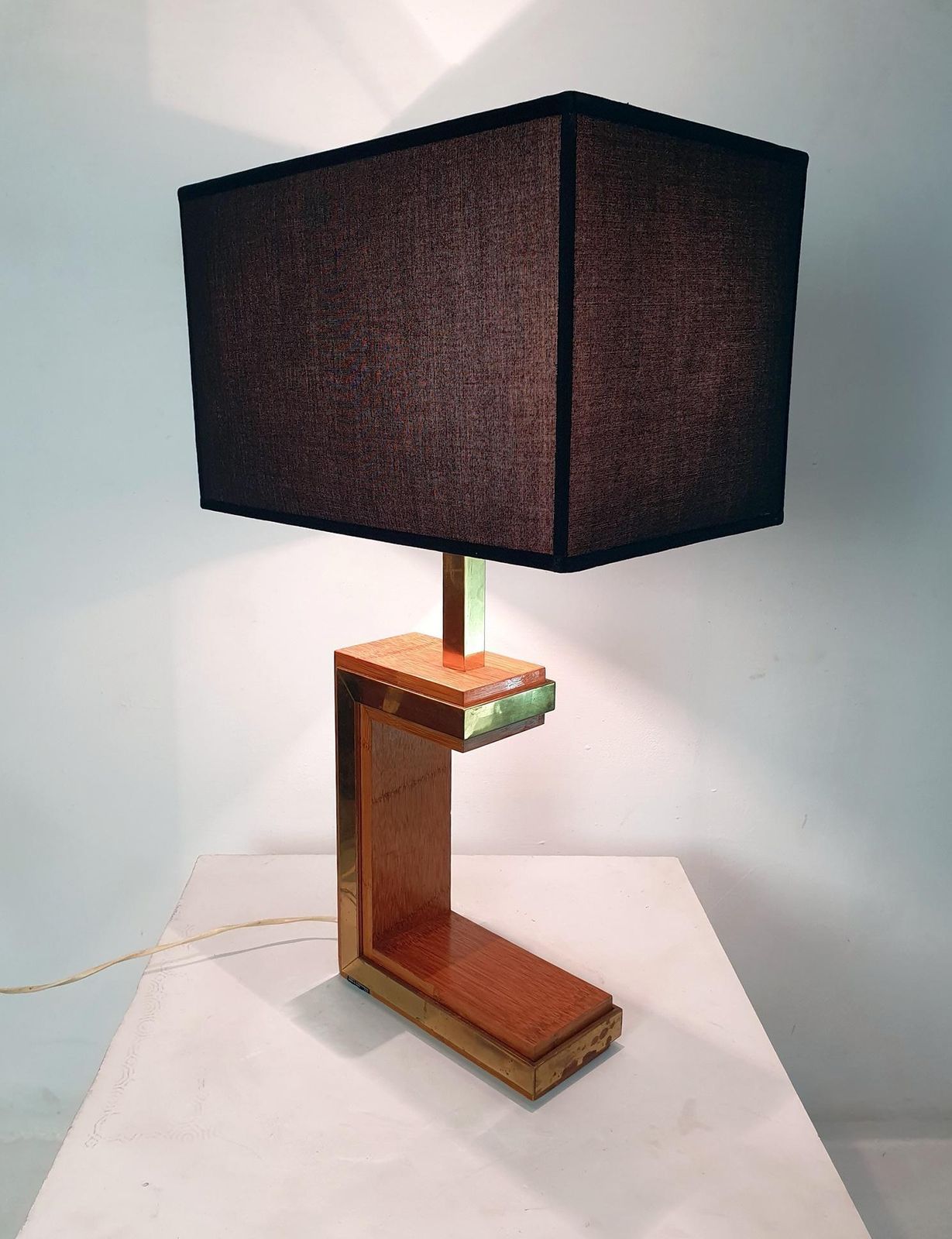 Post Modern Table Lamp By Liwan's, Brass & Bamboo, Italy, 1970s photo vintage