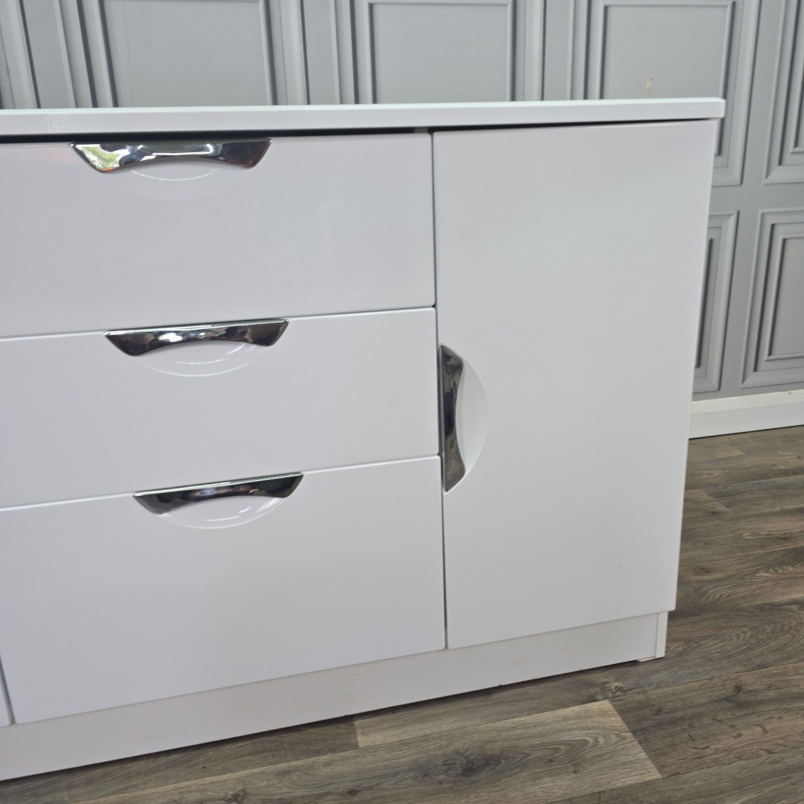 Furniture Contemporary Gloss White Sideboard Cabinet Cupboard & Drawers Modern Storage photo
