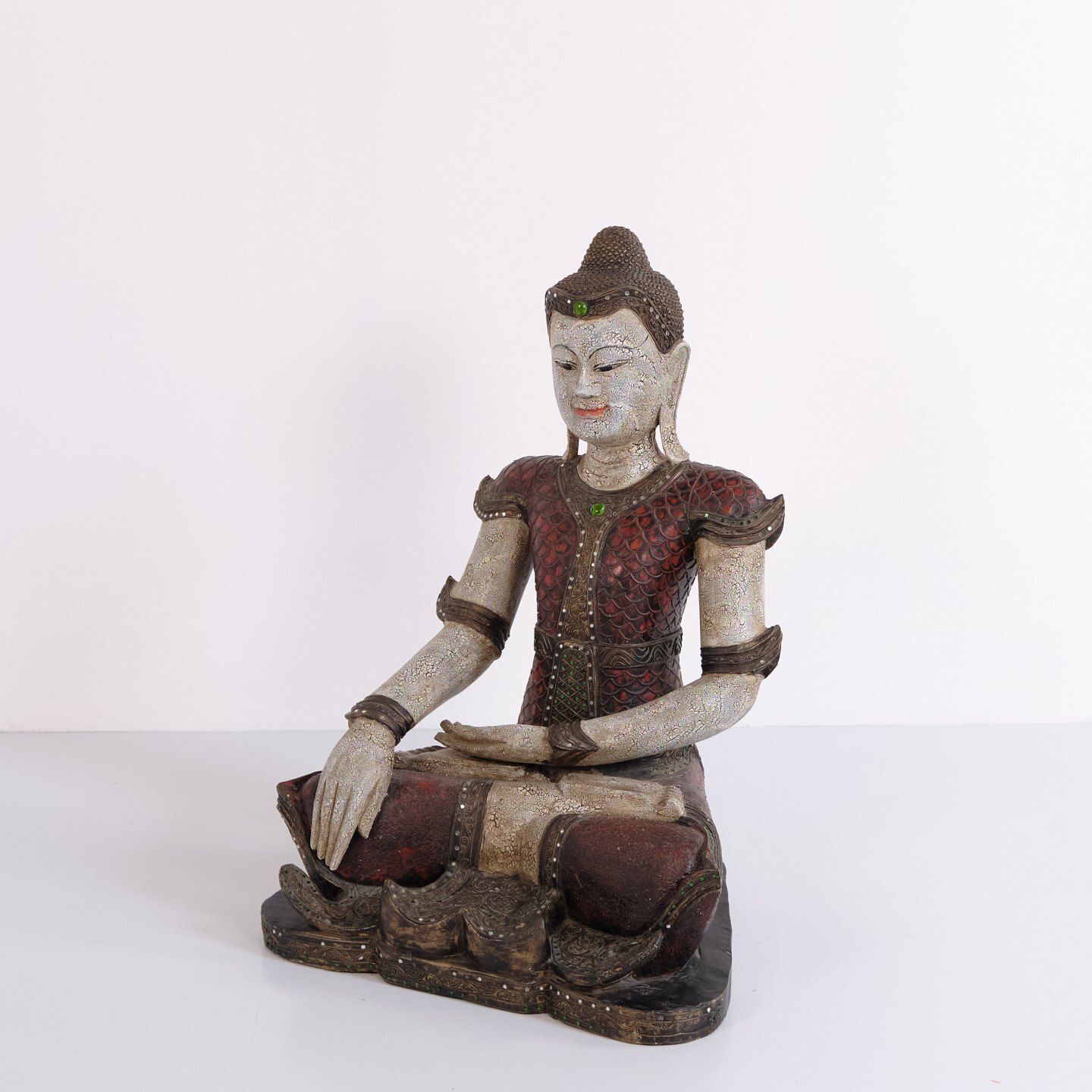 Buddha Figure In Carved Wood With Reddish Patina From Thailand, 1920s photo for sale