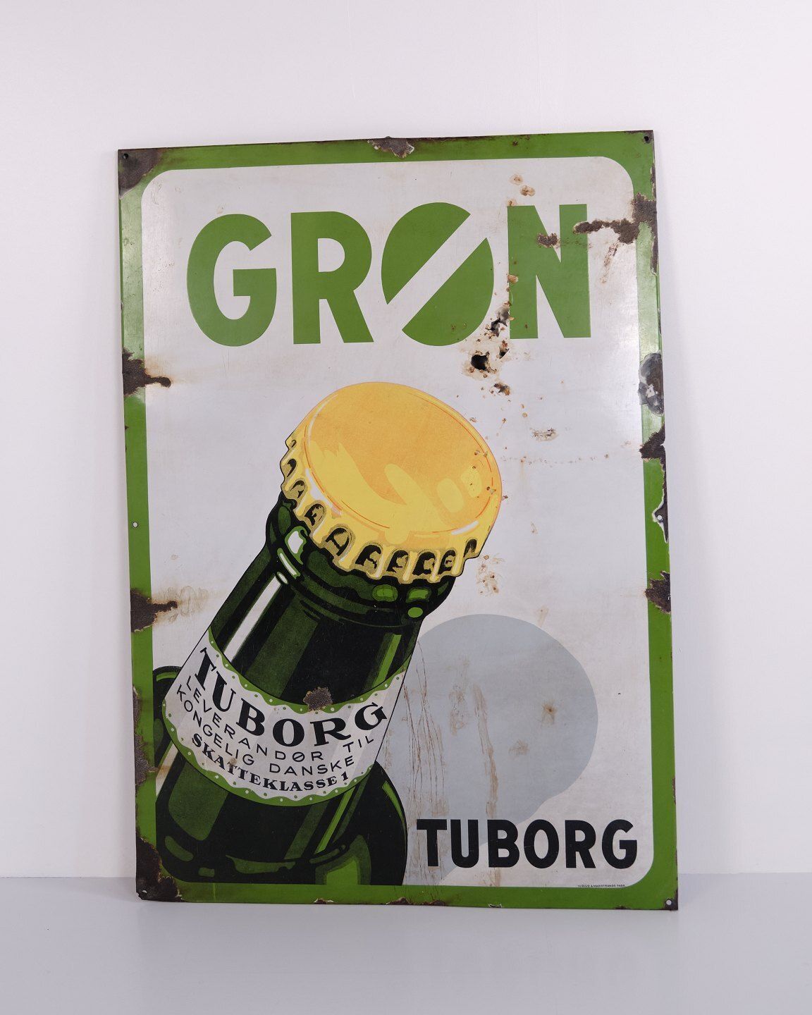Large Tuborg Enamel Sign From Copenhagen Featuring The Green Tuborg Bottle photo furniture