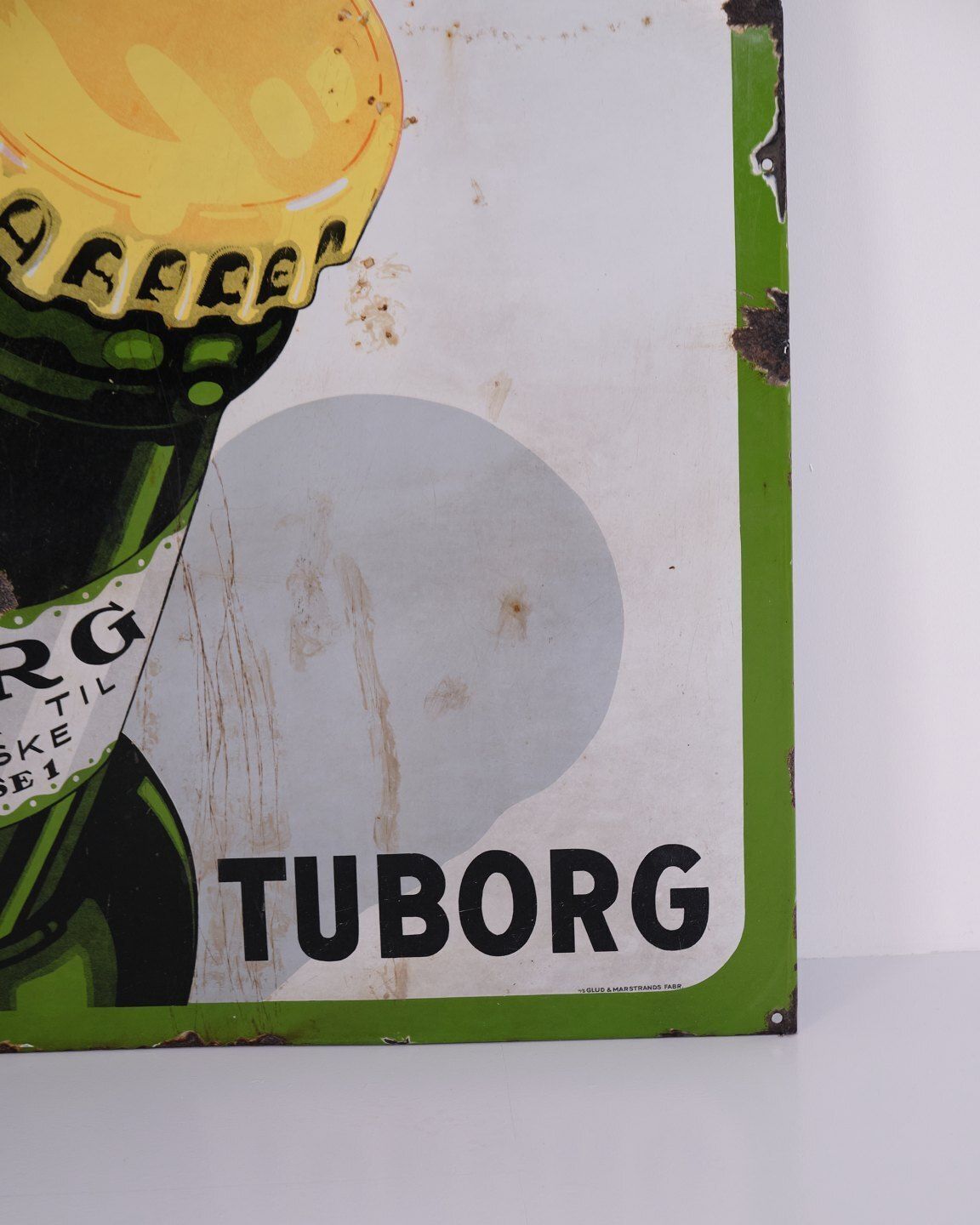 Large Tuborg Enamel Sign From Copenhagen Featuring The Green Tuborg Bottle photo 608.0
