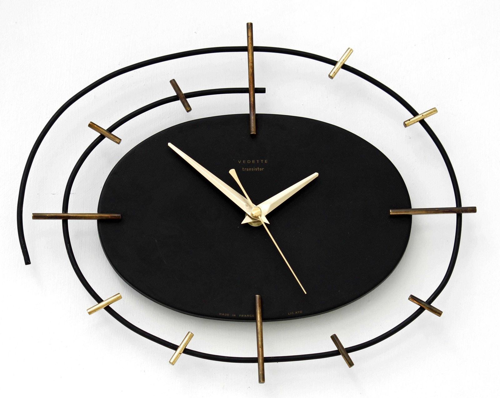 Vintage Vedette Wall Clock   31cm Sunburst French Starburst Metal Retro Atomic Black Clock Gift Off The Wall Clocks
