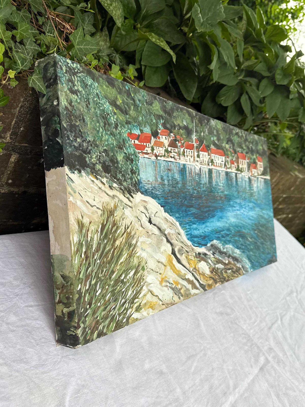 photo furniture Original Vintage Coastal Oil Painting On Canvas By Sussex Artist Mark Fisher