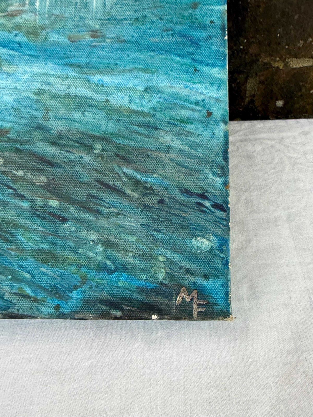 Art Original Vintage Coastal Oil Painting On Canvas By Sussex Artist Mark Fisher photo