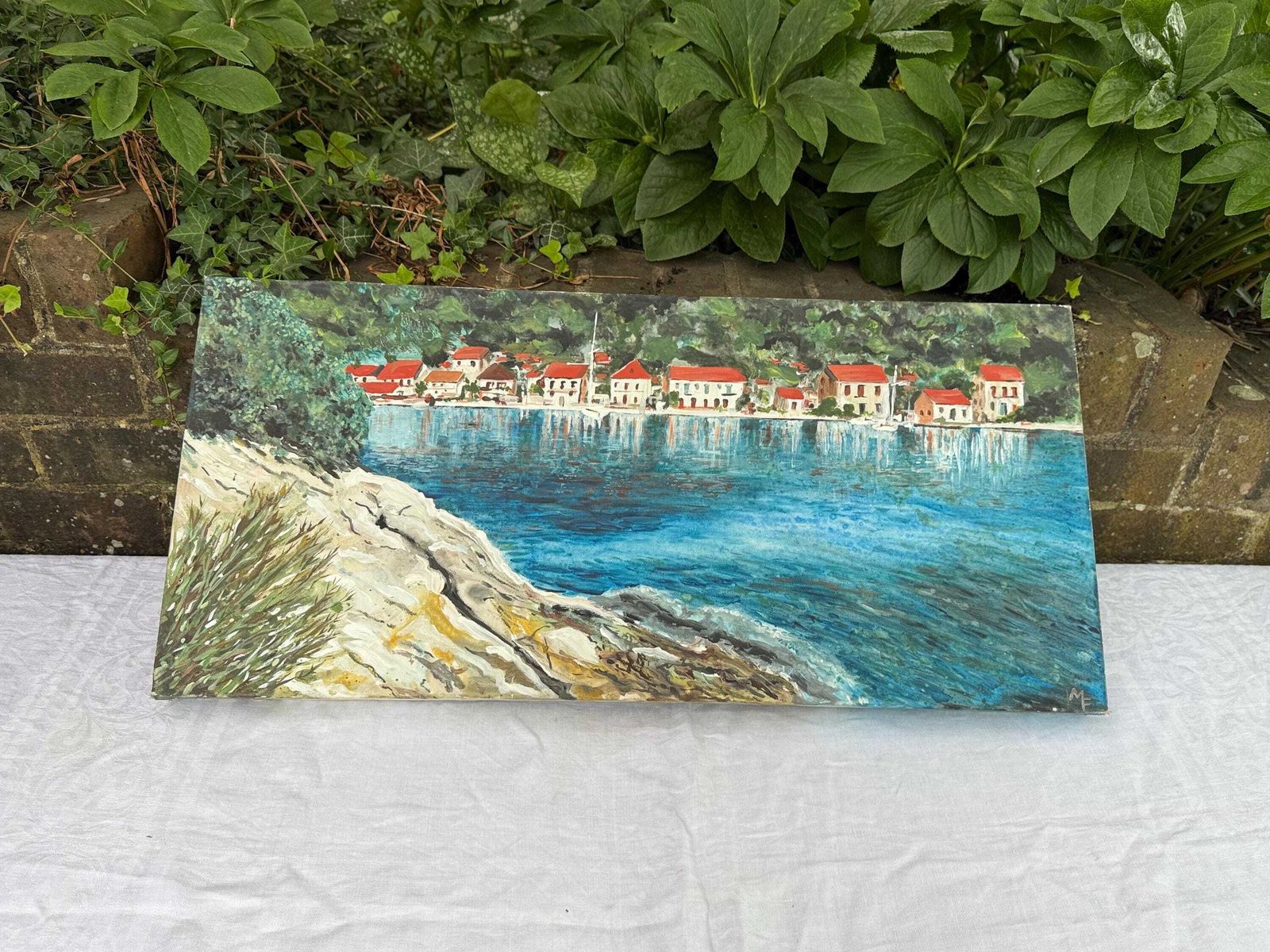 photo vintage Original Vintage Coastal Oil Painting On Canvas By Sussex Artist Mark Fisher