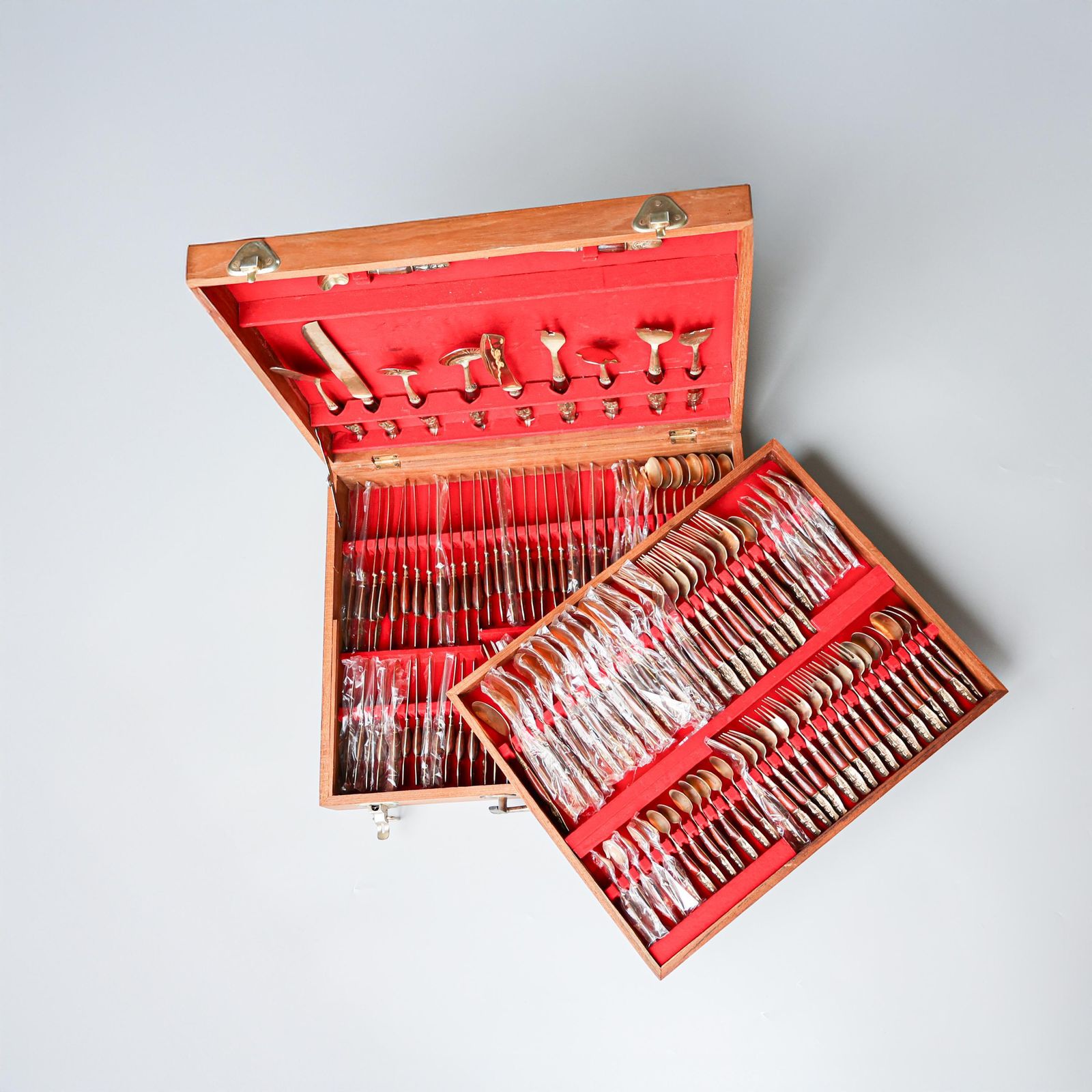 Stunning Vintage Bronze Flatware Set With Buddhist Inspired Engravings – 144 Pieces photo vinterior