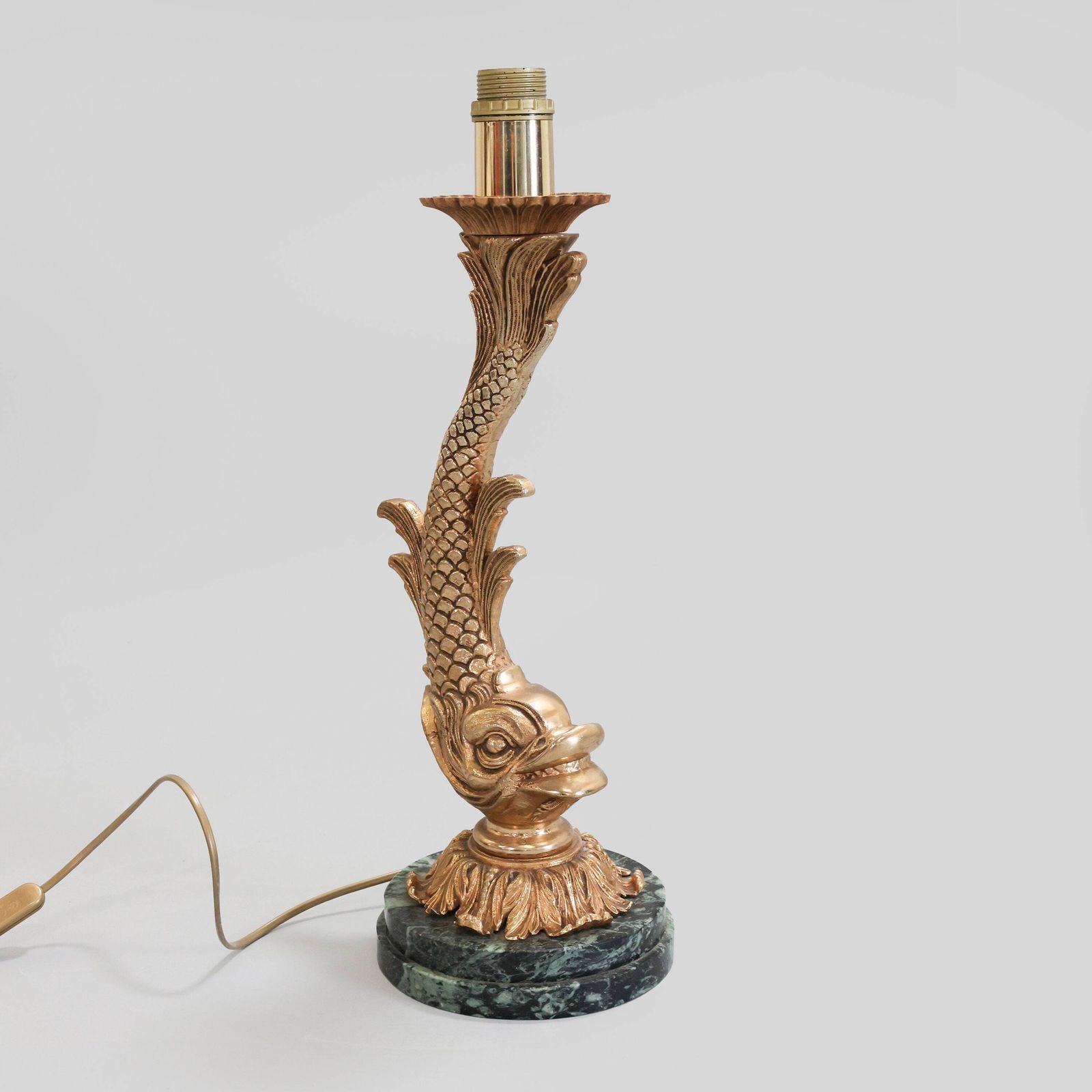 Vintage Brass Koi Fish Lamp With Green Marble Base – 1960s/1970s