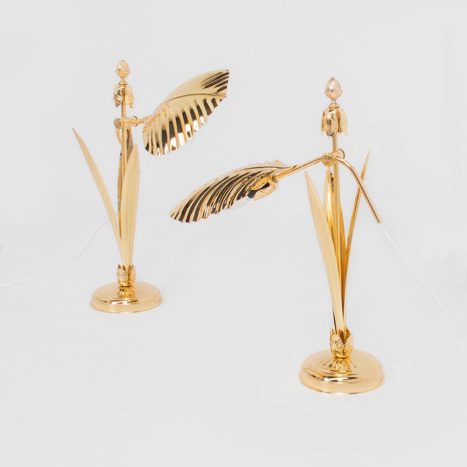 A Set Of Two Gold Mid Century Adjustable Desk Table Lamps From The 80s.