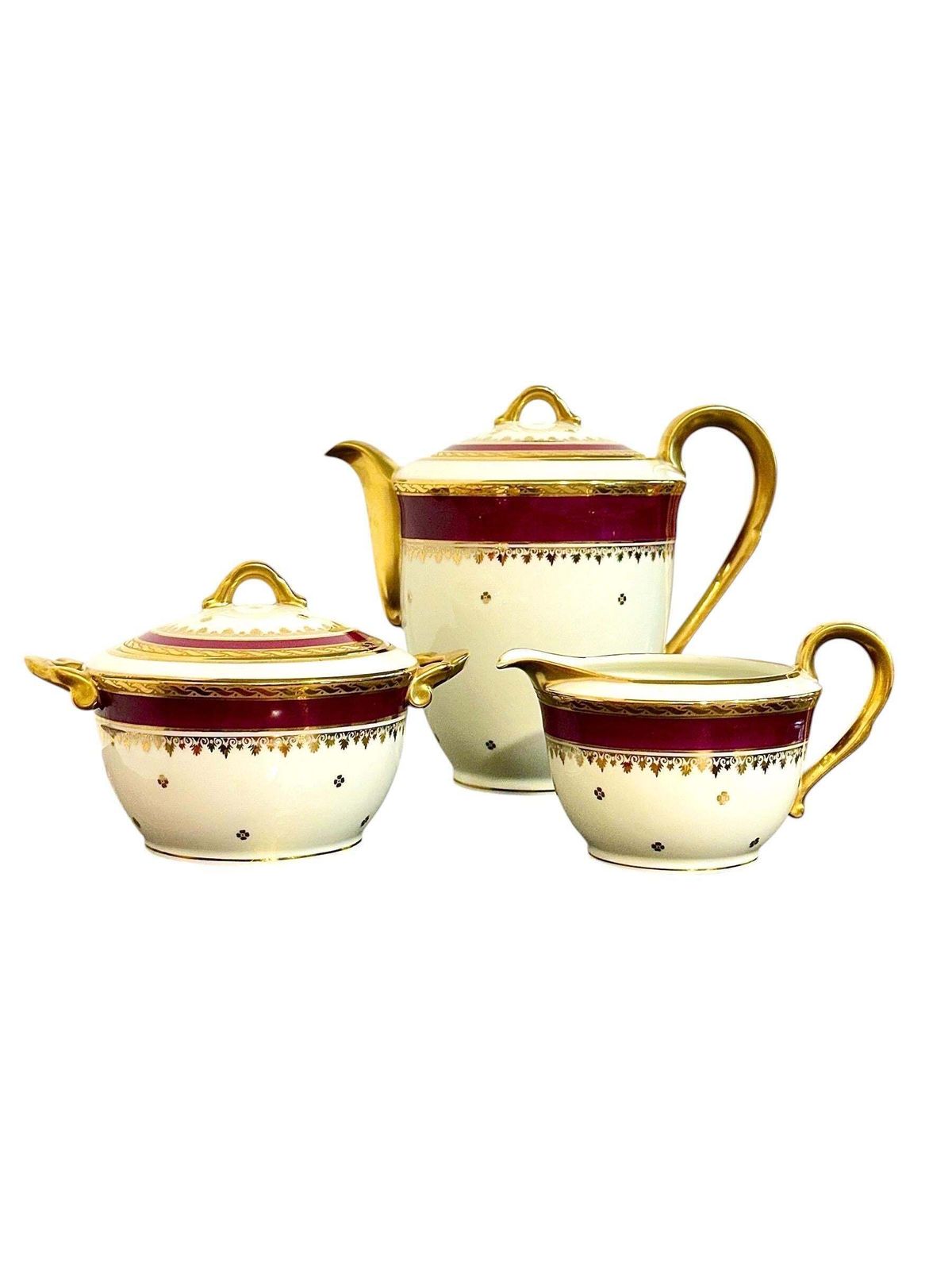 Limoges Unique Porcelain Tea Service, Burgundy & Gilt, 20th Century photo Home Decor