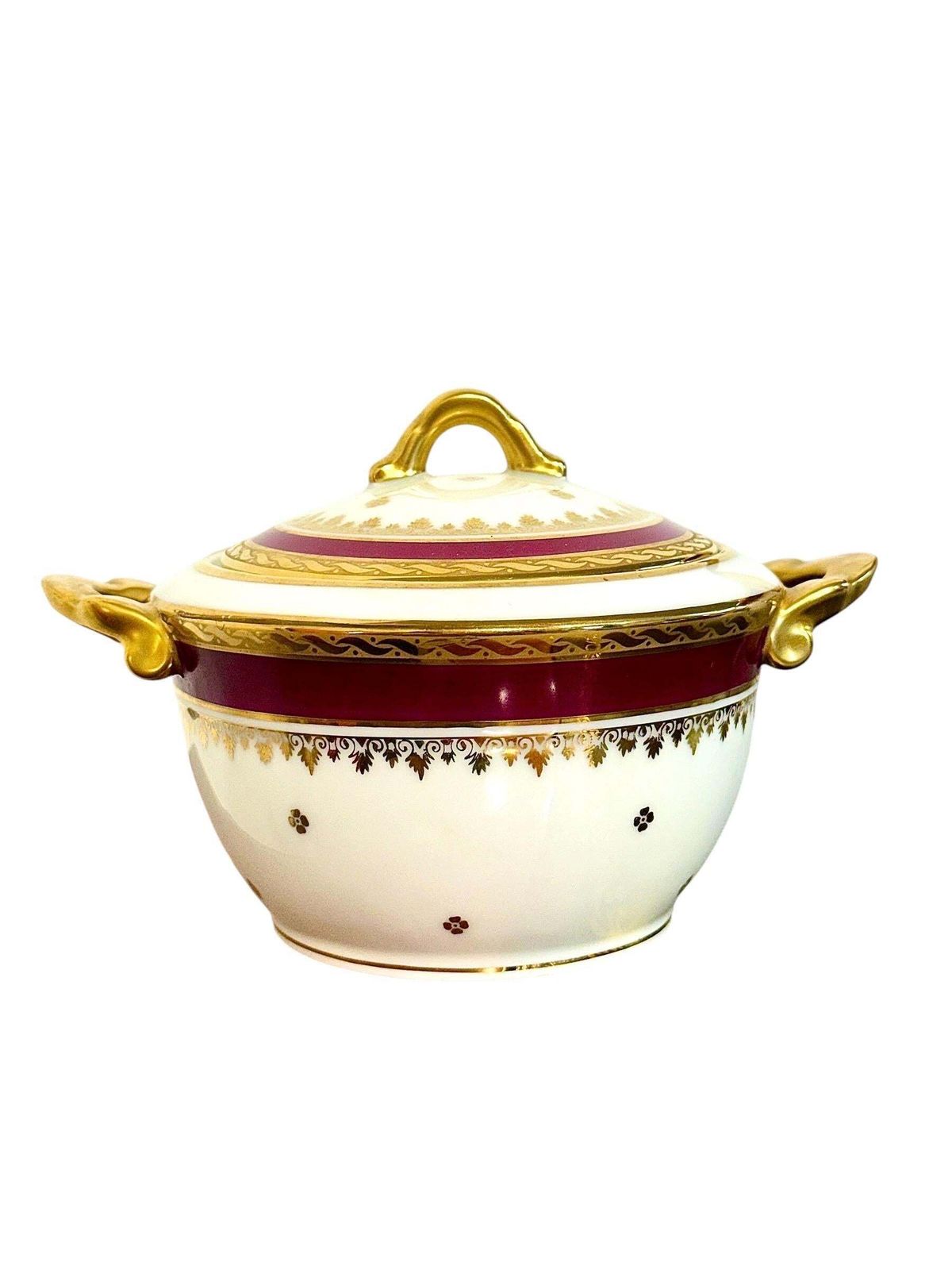 Limoges Unique Porcelain Tea Service, Burgundy & Gilt, 20th Century photo vintage