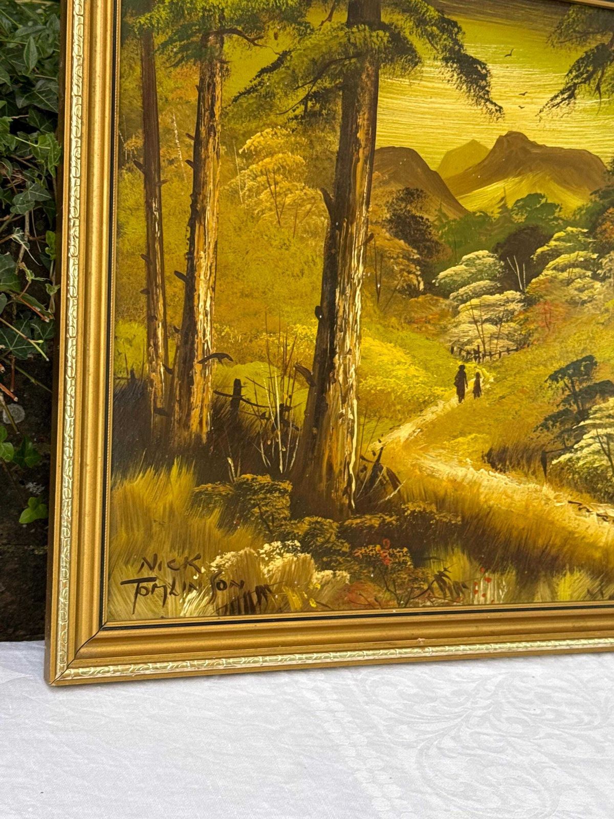 photo buy Vintage Original Oil Painting On Board By Nick Tomlinson, Woodland Landscape – Framed 1980s Wall Art