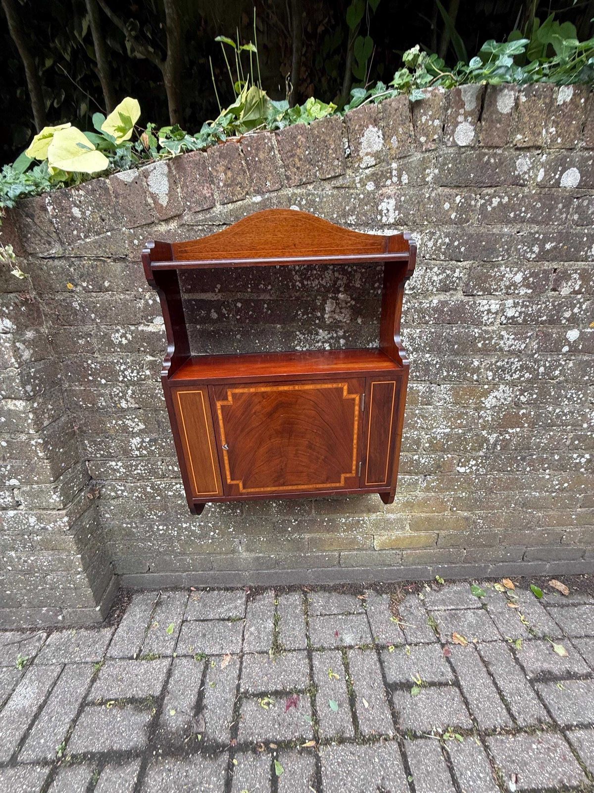 Superb Antique Mahogany Wall Hanging Cabinet With Inlaid Veneer And Working Lock photo furniture