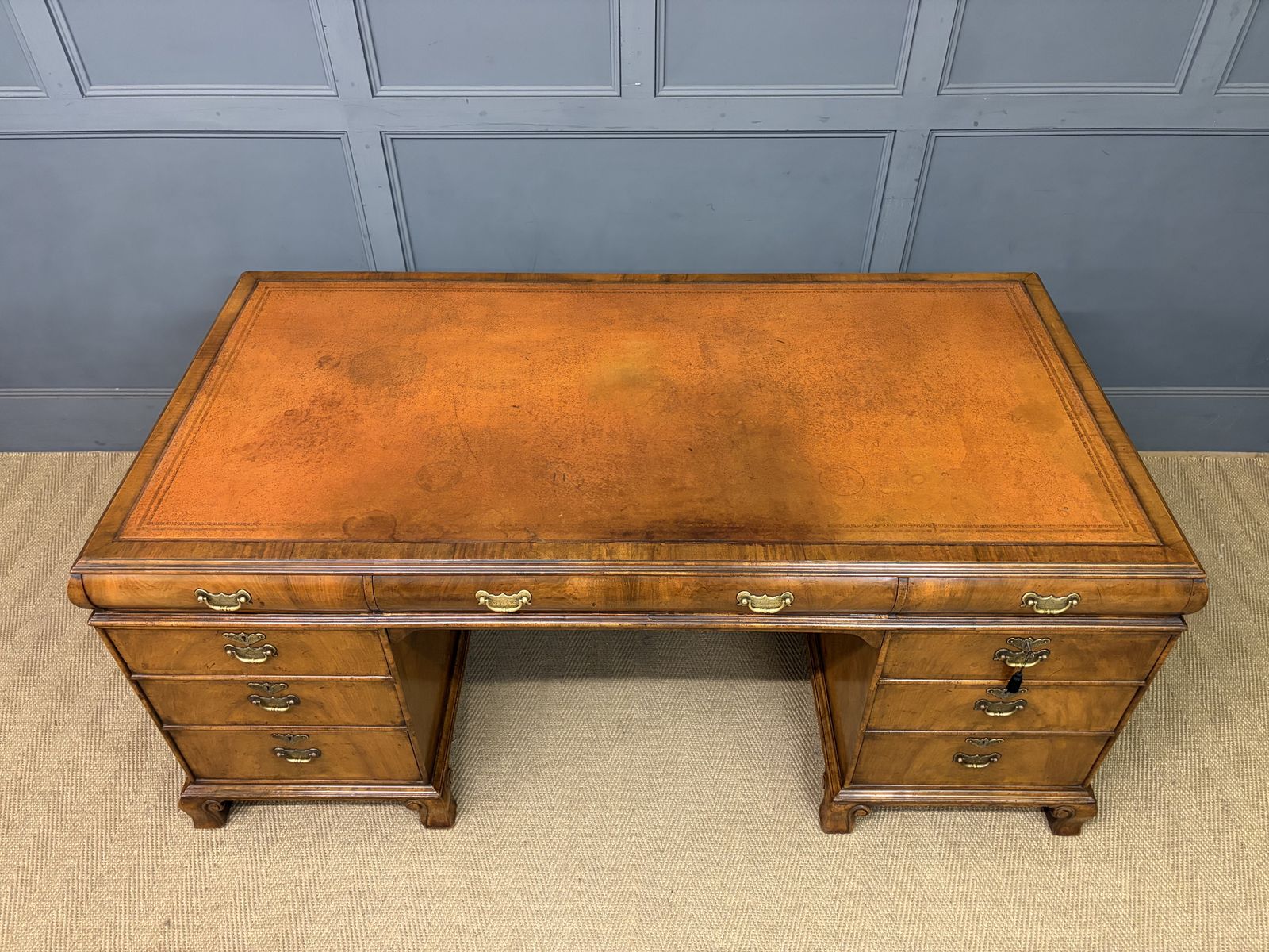 Burr Walnut Partners Pedestal Desk By Maple & Co. photo for sale