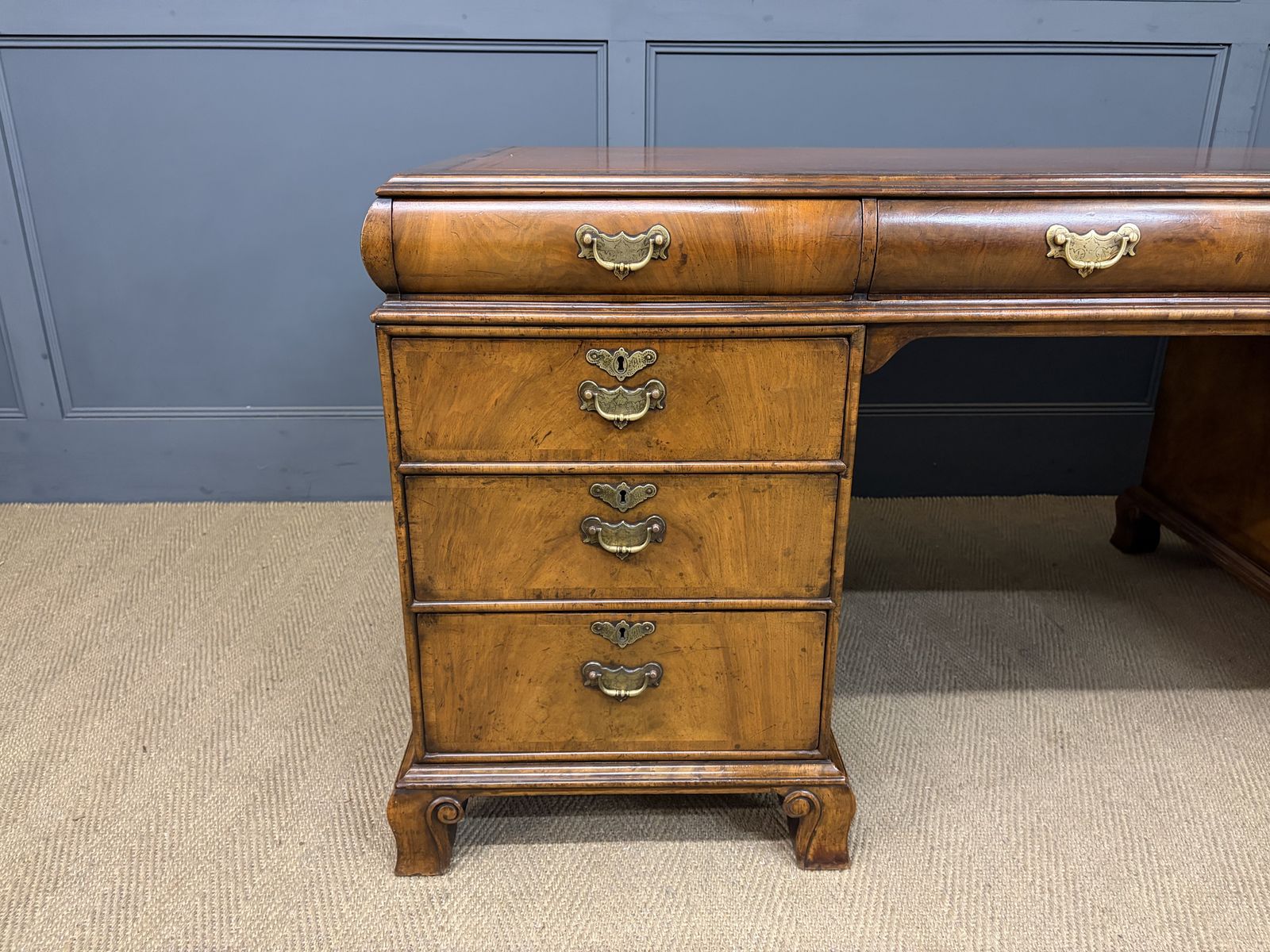 Burr Walnut Partners Pedestal Desk By Maple & Co. photo Furniture