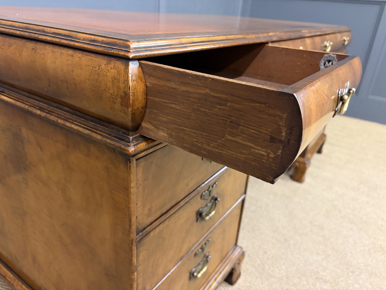 Furniture Burr Walnut Partners Pedestal Desk By Maple & Co. photo
