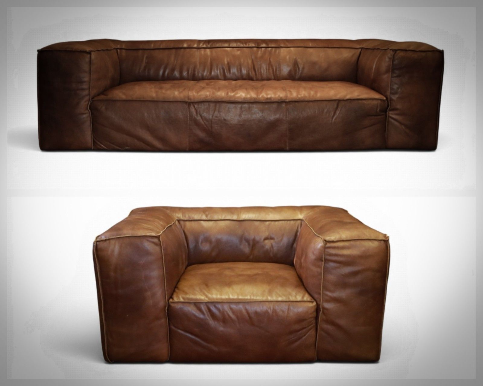 Stunning Timothy Oulton Scruffy Sofa Armchair Set In Vegabond Brown Leather 🚚