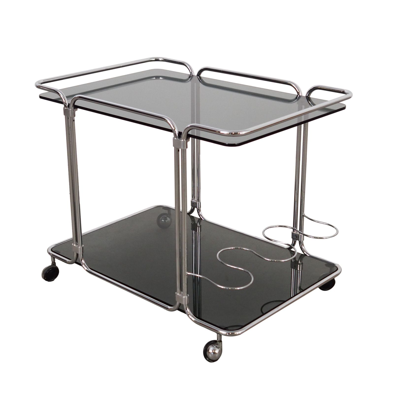 Glazen Barmeubel Op Wieltjes, Italiaans Design, Jaren 1970, Made In Italy