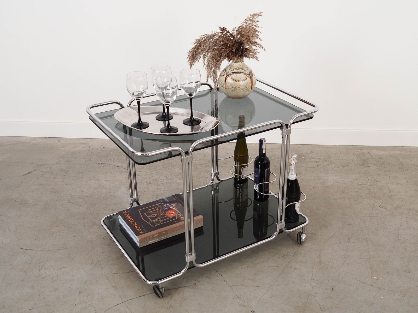 photo furniture Glass Bar Cabinet On Castors, Italian Design, 1970s, Made In Italy