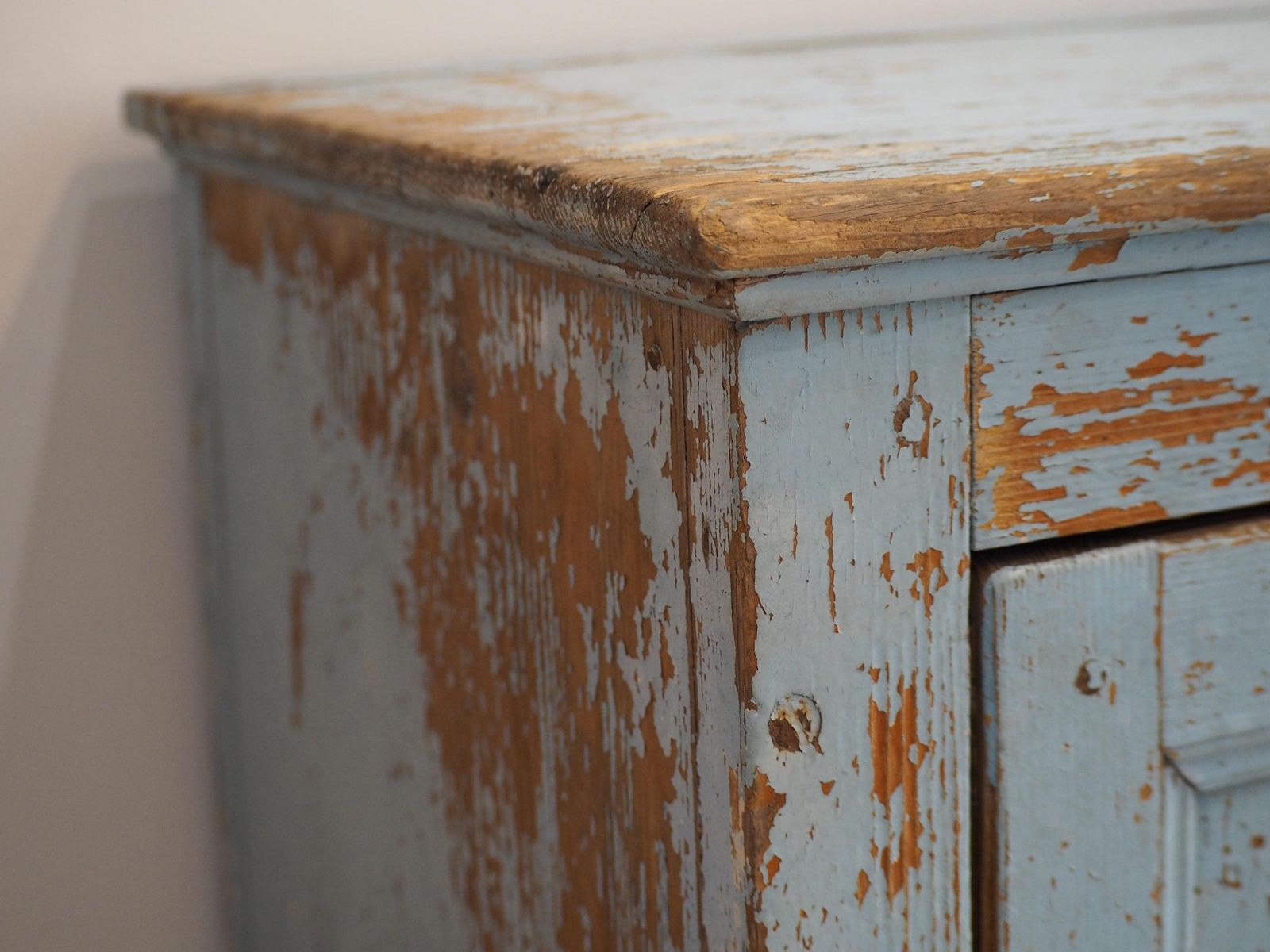 Vintage French Rustic Distressed Blue Painted Pine Cupboard / Pantry Cabinet photo buy