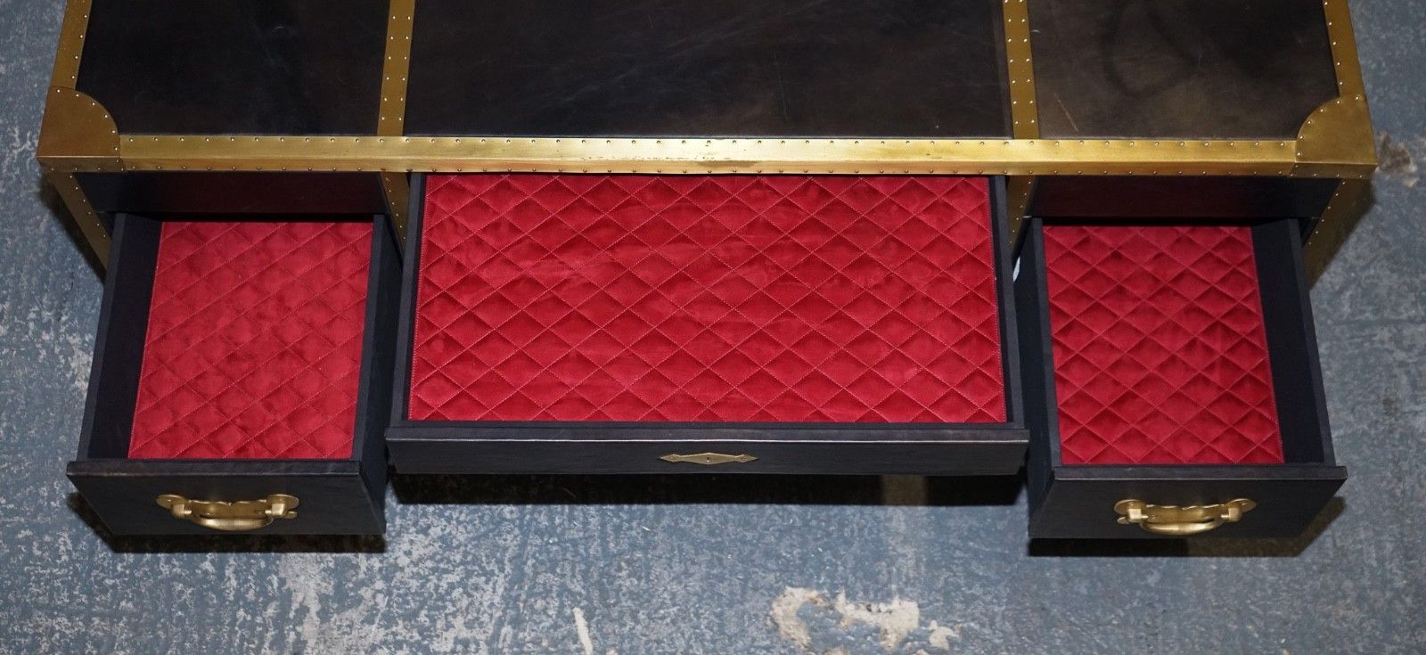 photo buy Timothy Oulton Cumberland Collection Aged Leather Desk Red Velvet Lining