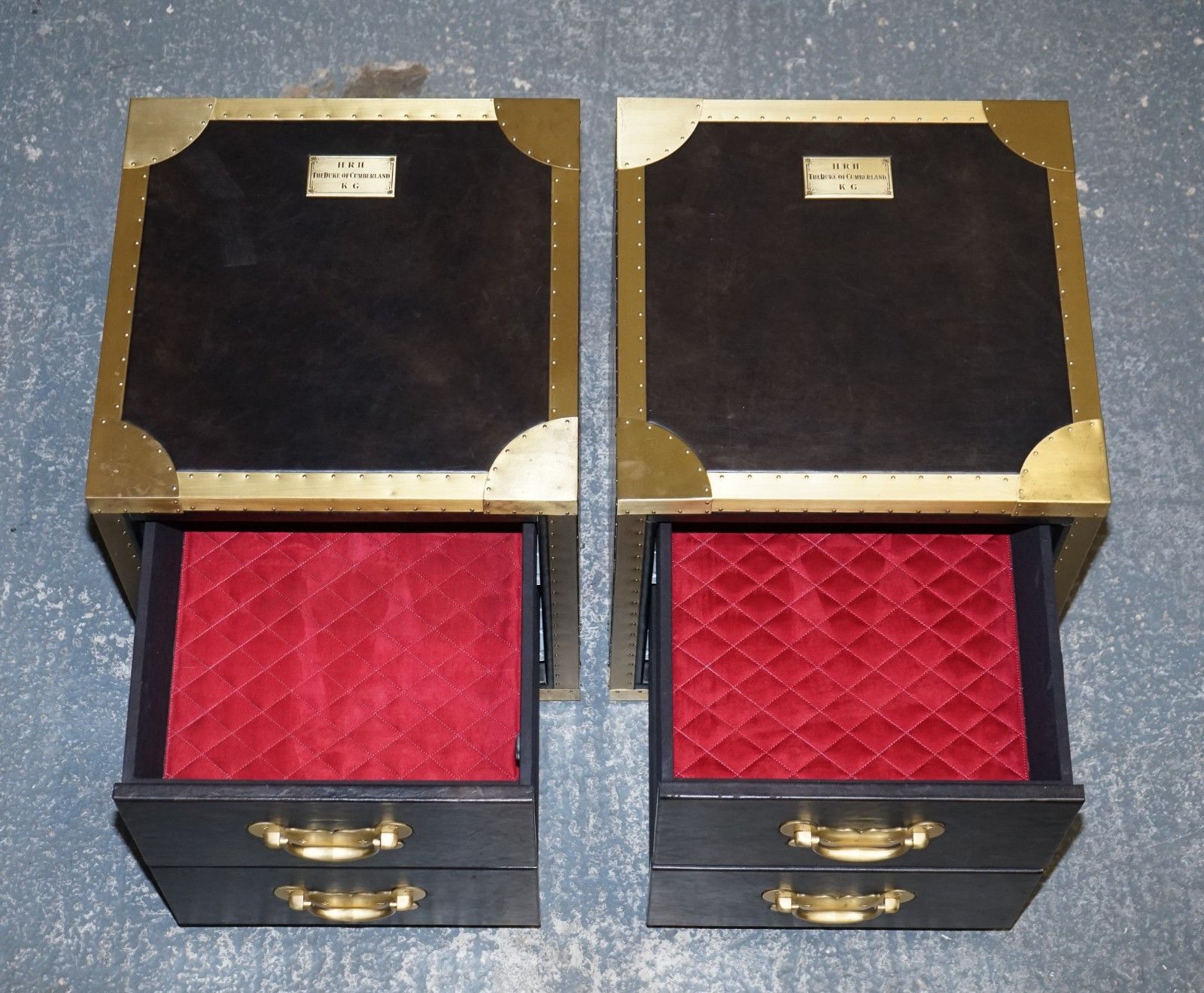 Furniture Timothy Oulton Cumberland Collection Pair Bedside Nightstands Red Velvet Lining photo