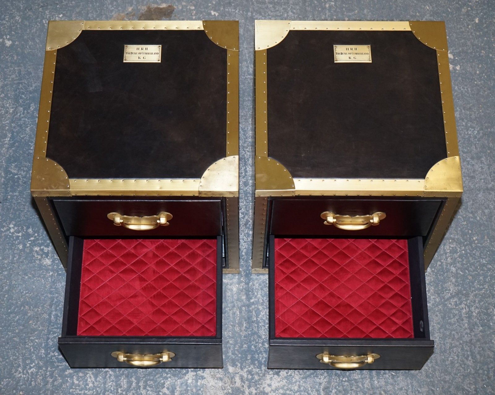 photo buy Timothy Oulton Cumberland Collection Pair Bedside Nightstands Red Velvet Lining