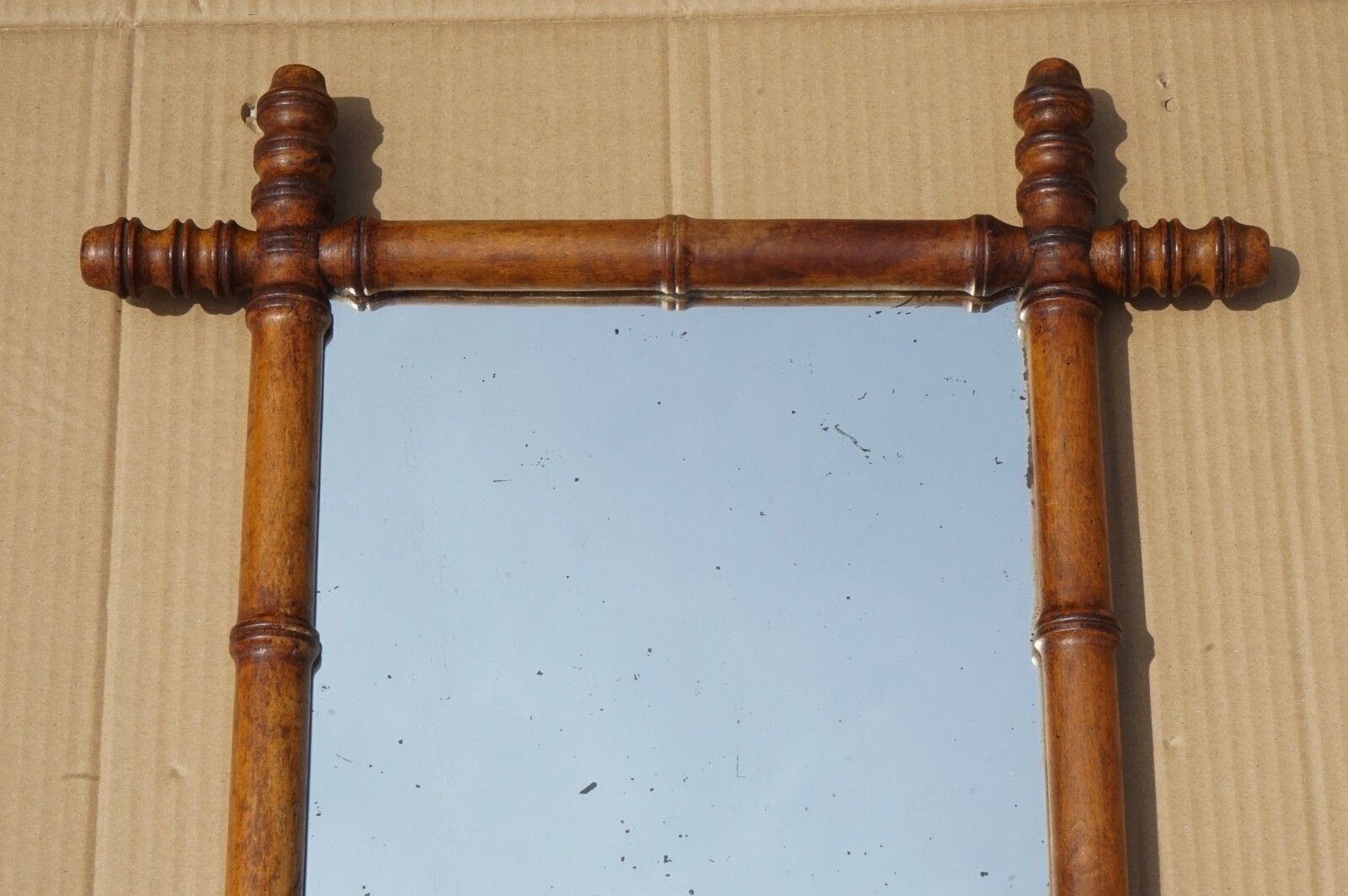 Antique English Decorative Faux Bamboo Wall Mirror With Light Foxing Glass photo furniture