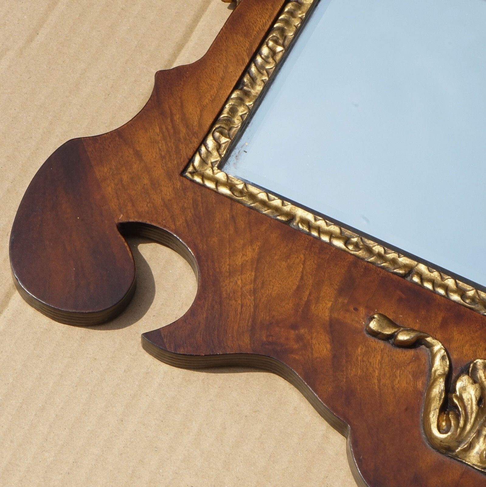 Antique Walnut Georgian Style Hand Carved And Parcel Gilded Wall Mirror photo buy
