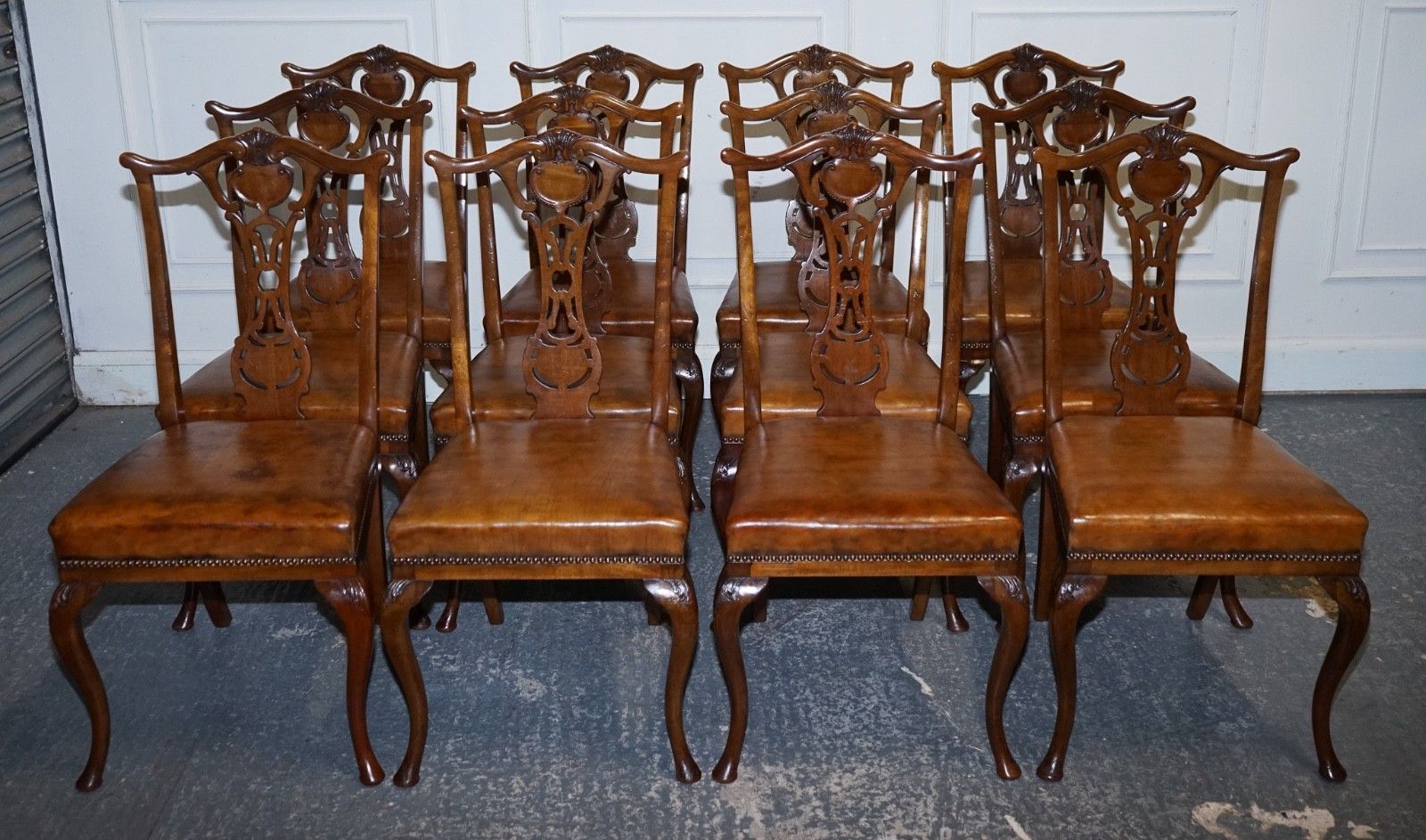 Scottish Victorian Set 12 Restored Dyed Leather Dining Chairs By John Taylor photo for sale
