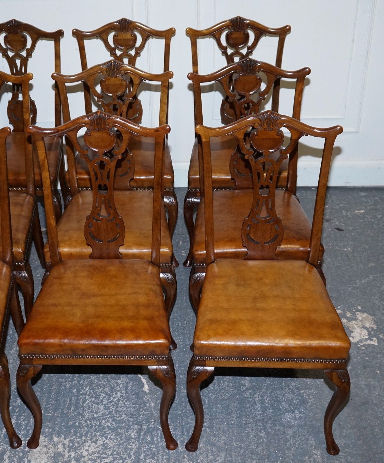 Scottish Victorian Set 12 Restored Dyed Leather Dining Chairs By John Taylor photo 11500.0
