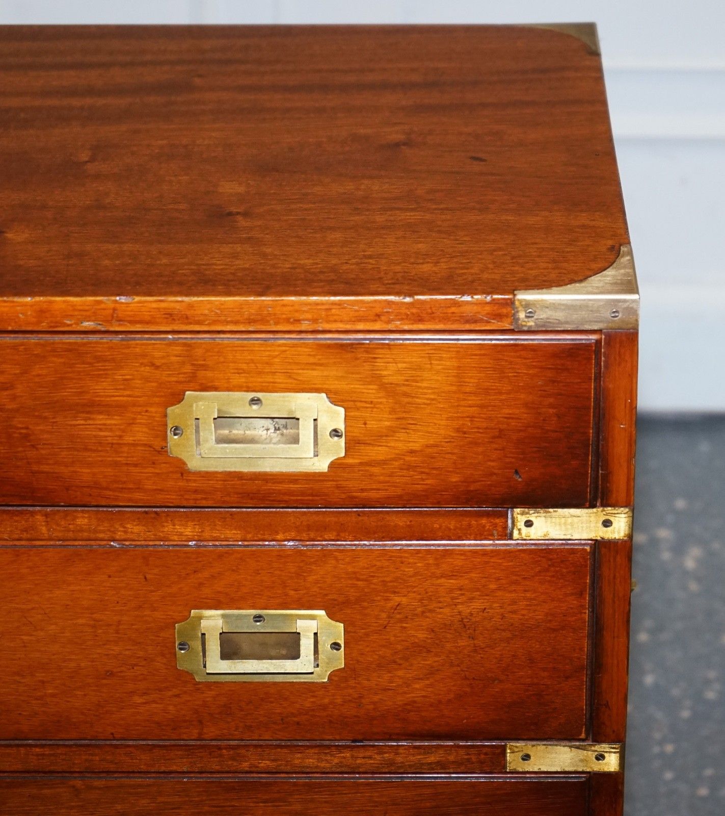 Vintage Yew Wood Military Campaign Sideboard Bank Of Drawers With Brass Handles photo vintage