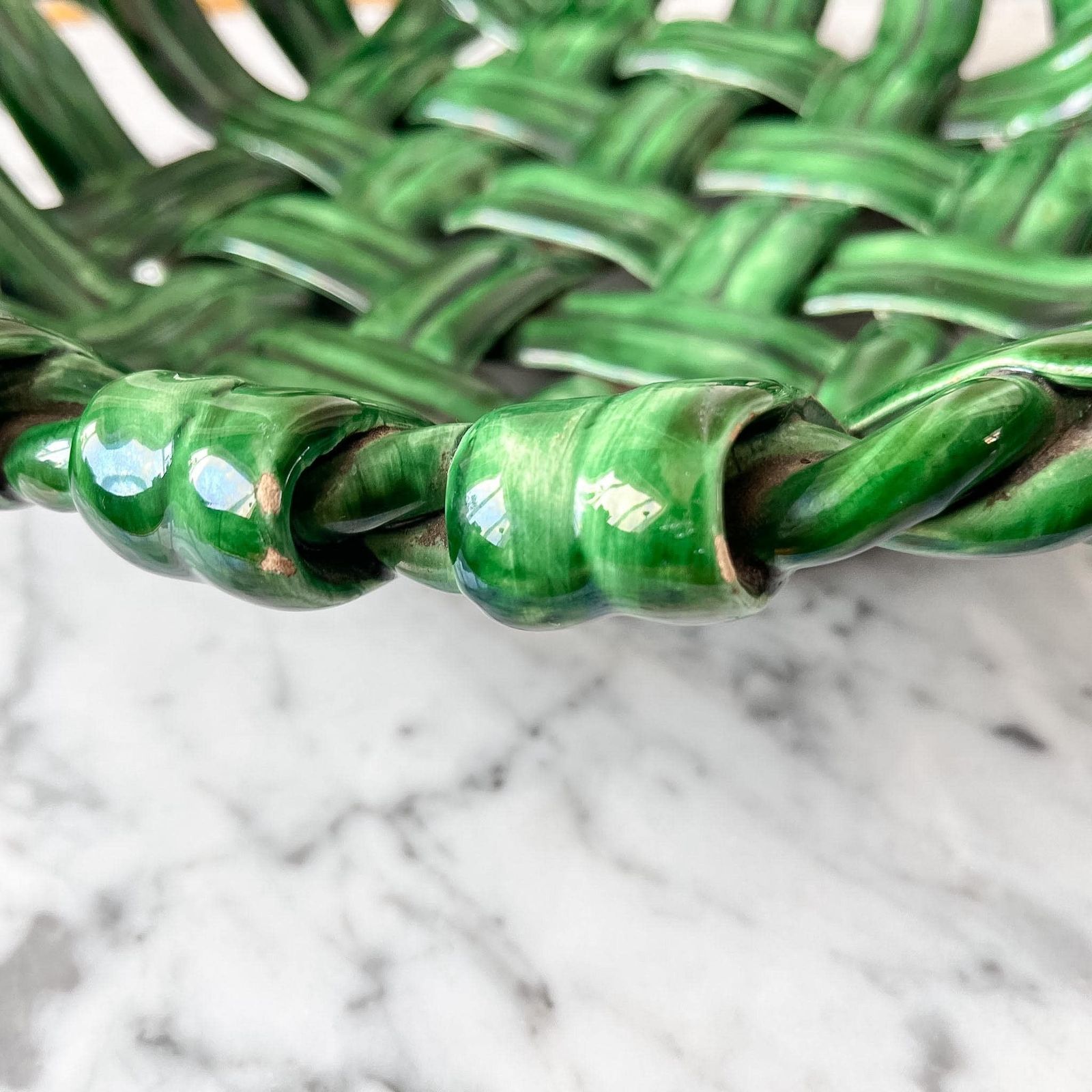 Vintage Green Glazed Ceramic Woven Bowl By Vallauris. photo vinterior