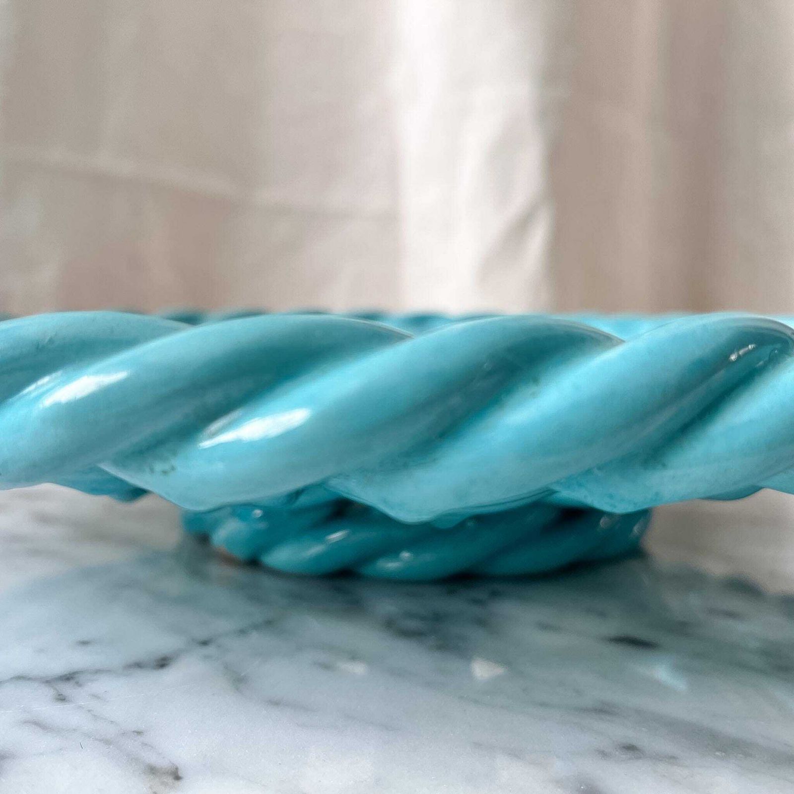 Vintage Blue Glazed Ceramic Woven Bowl. photo for sale