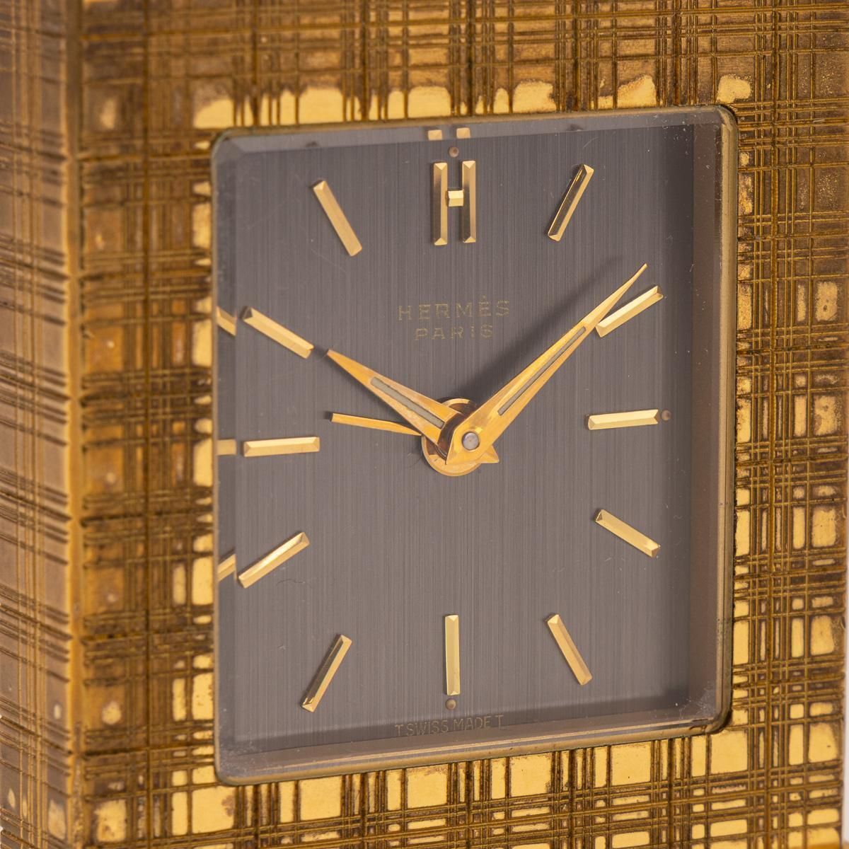 Vintage 20thc Hermès Gilt Brass Swiss Made Desk Clock C.1960 photo buy