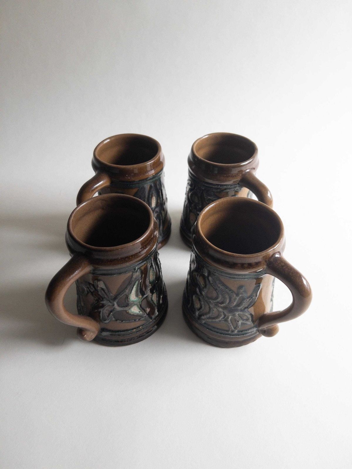 photo for sale Vintage Strehla Keramik Coffee Mugs: East German Pottery Set Of 4