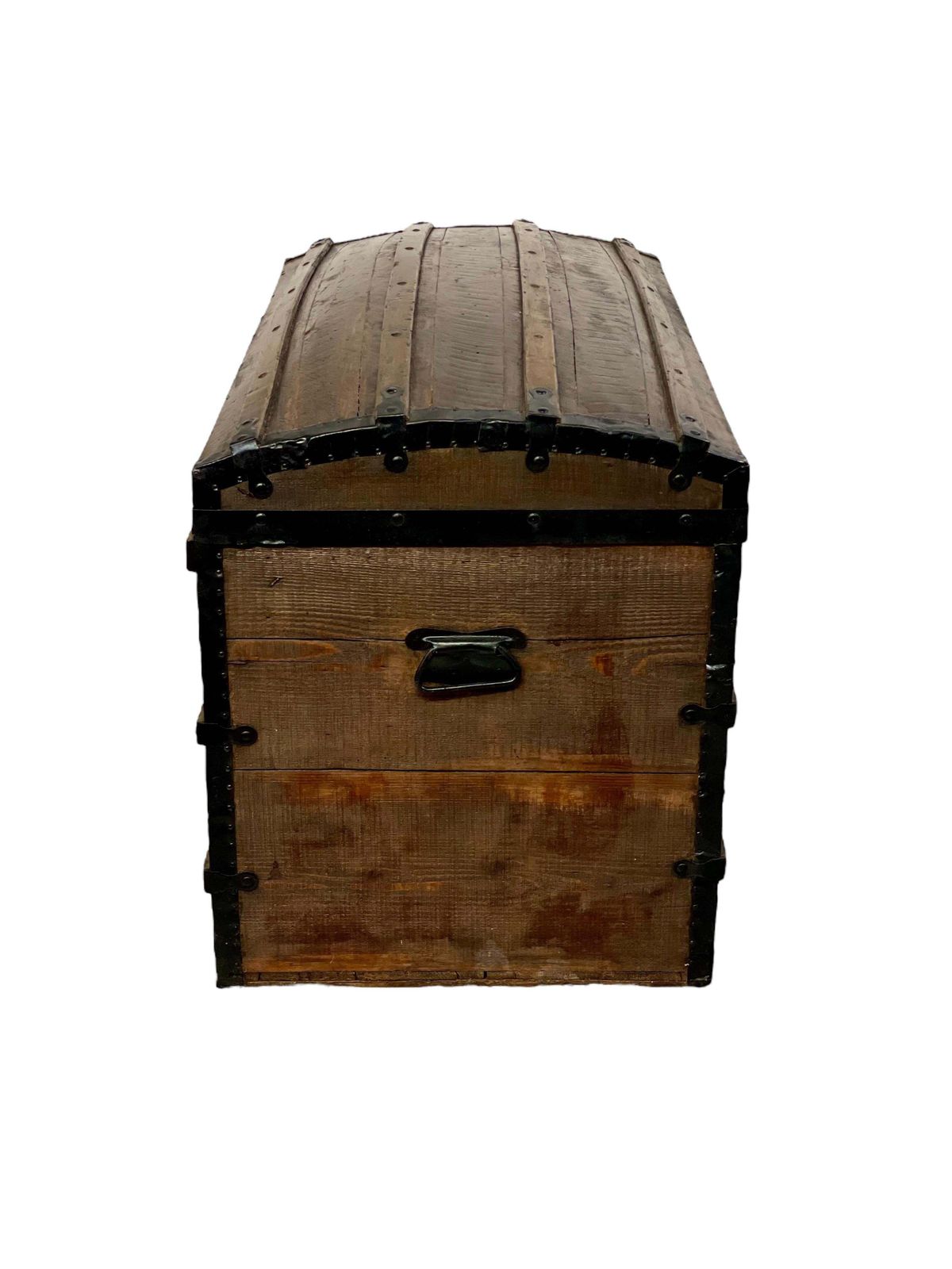Antique Dome Top Trunk, Handcrafted Pine & Iron, France, Circa 1880 photo vintage