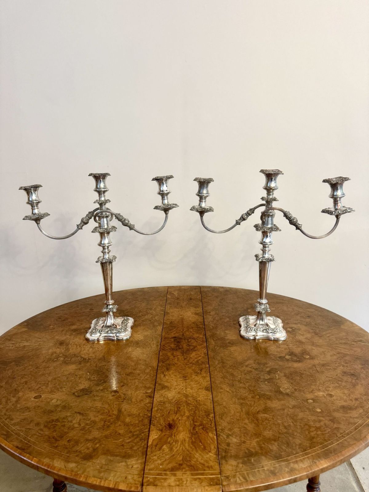 Outstanding Quality Pair Of Antique Ornate Silver Plated Candelabras photo vintage