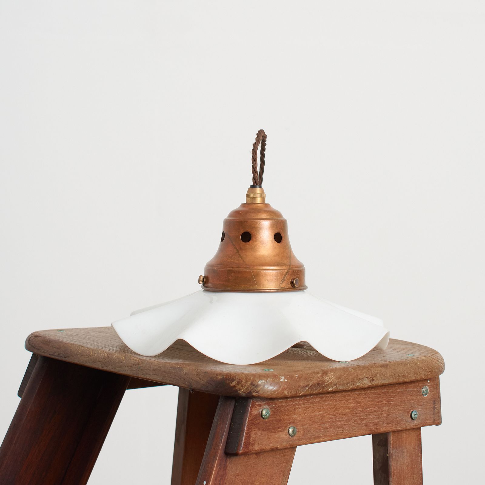 Antique French Coolie Milk Glass Pendant Light – G photo for sale