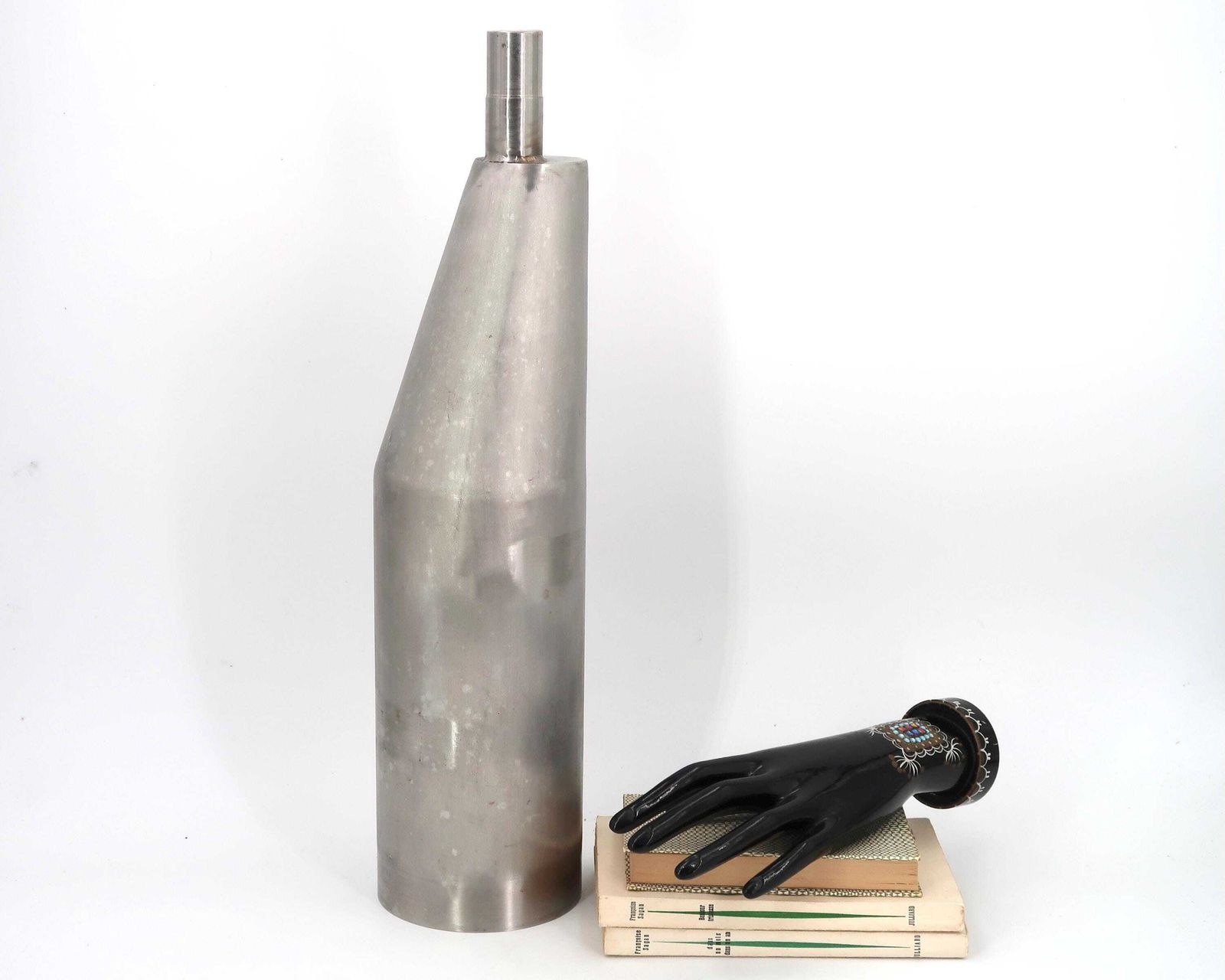 Groot gestileerd flessenobject in roestvrij staal, in de stijl van Philolaos Tloupas, jaren 1970 / Vintage, woondecoratie photo vinterior