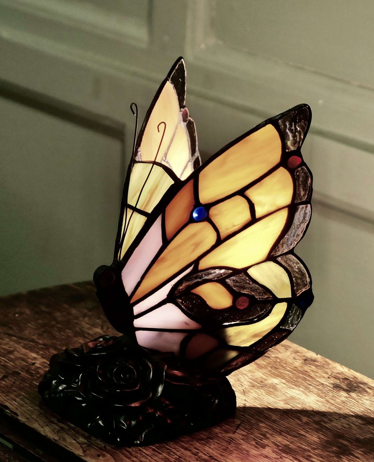 French Glass Tiffany Style Lamp In The Form Of A Butterfly photo furniture