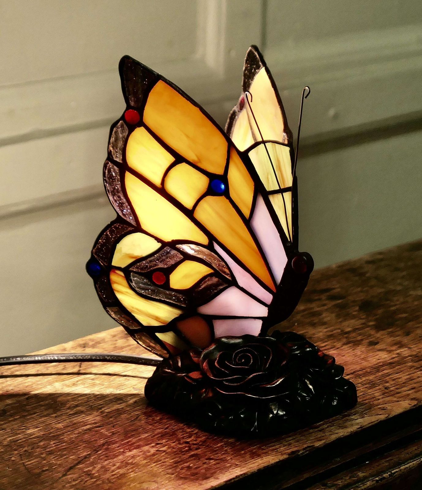 French Glass Tiffany Style Lamp In The Form Of A Butterfly photo for sale