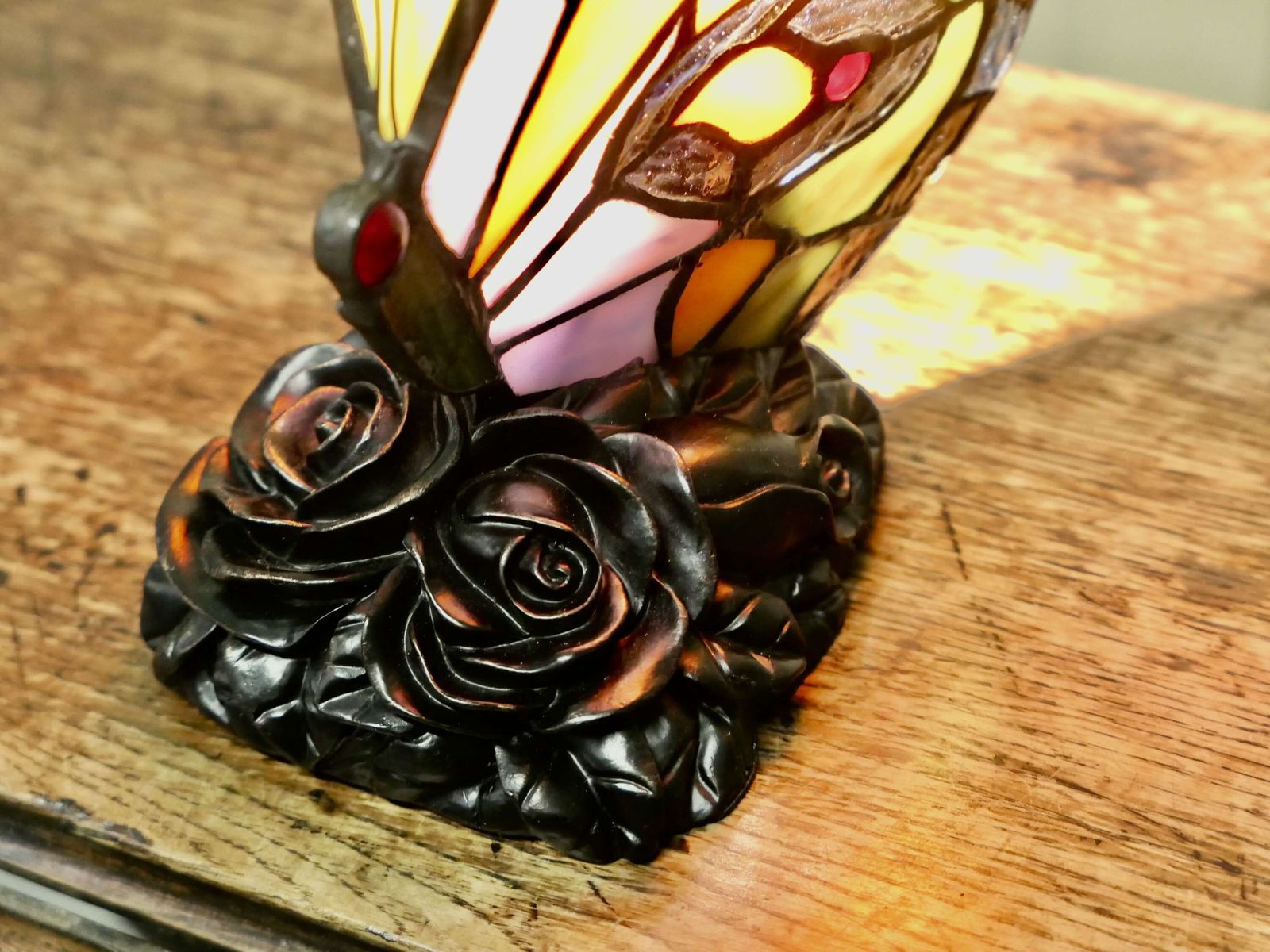 French Glass Tiffany Style Lamp In The Form Of A Butterfly photo Lighting