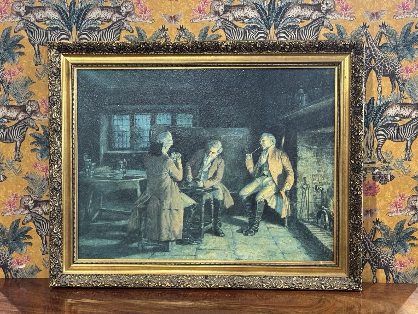 Vintage Oleograph Large Frank M. Bennett Great Content 1929 Print Gold Frame