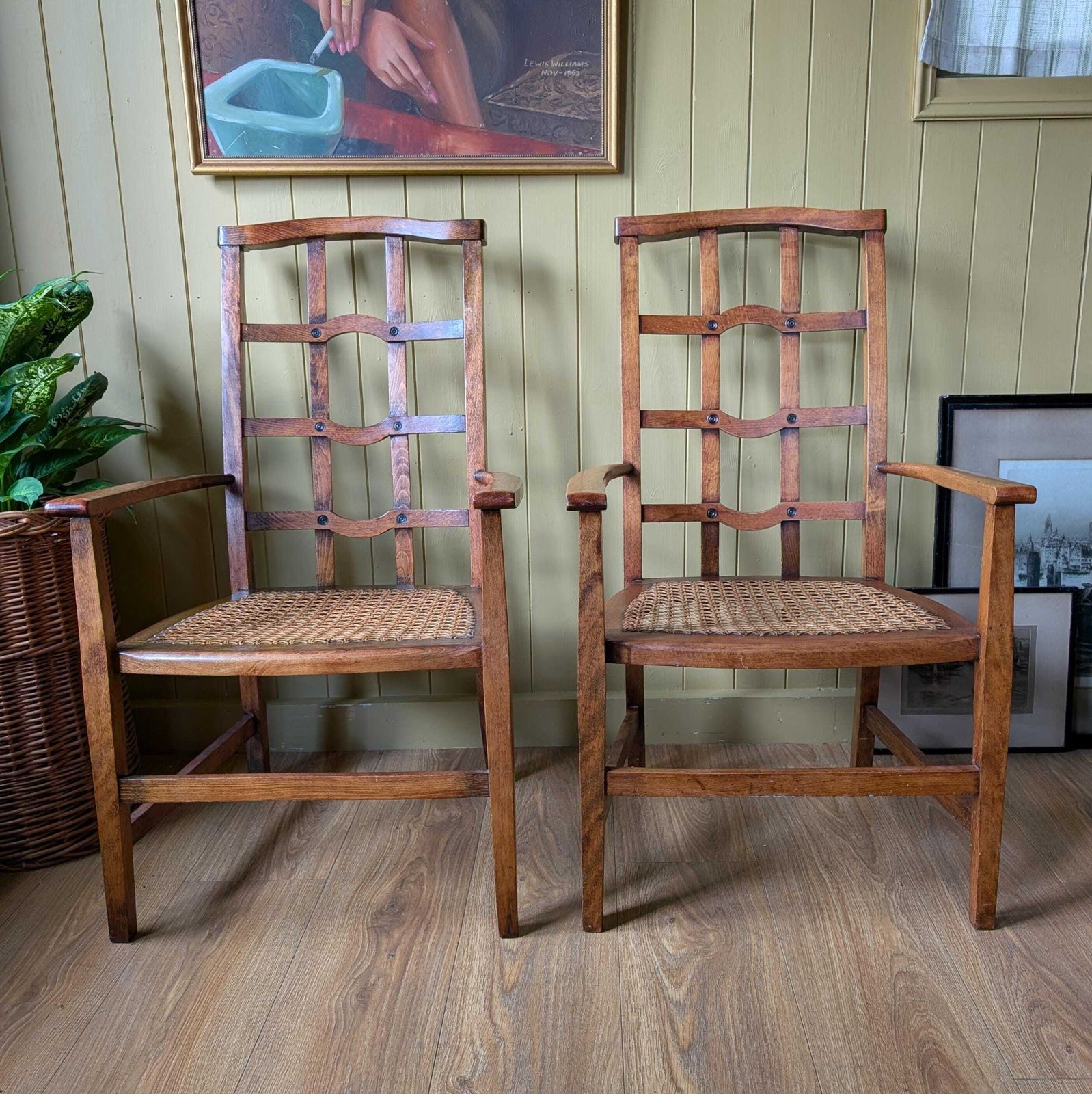 Pair Of Arts And Crafts Oak Fireside Chairs