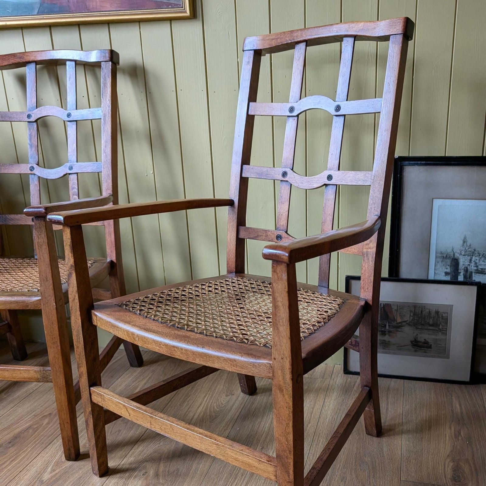 Pair Of Arts And Crafts Oak Fireside Chairs photo 450.0