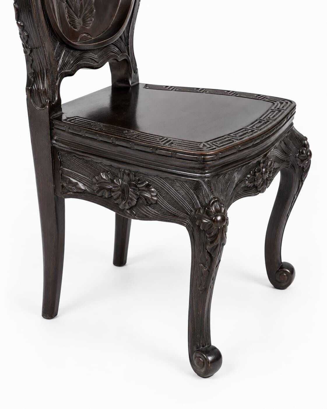 Pair Of Early 20th Century Oriental Hardwood Carved Chairs photo for sale