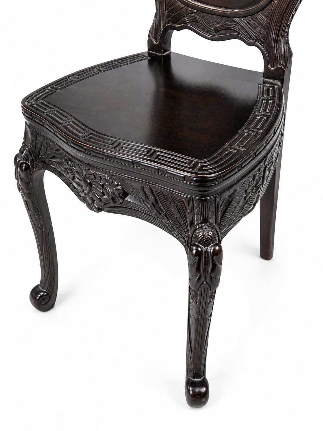 Pair Of Early 20th Century Oriental Hardwood Carved Chairs photo Furniture