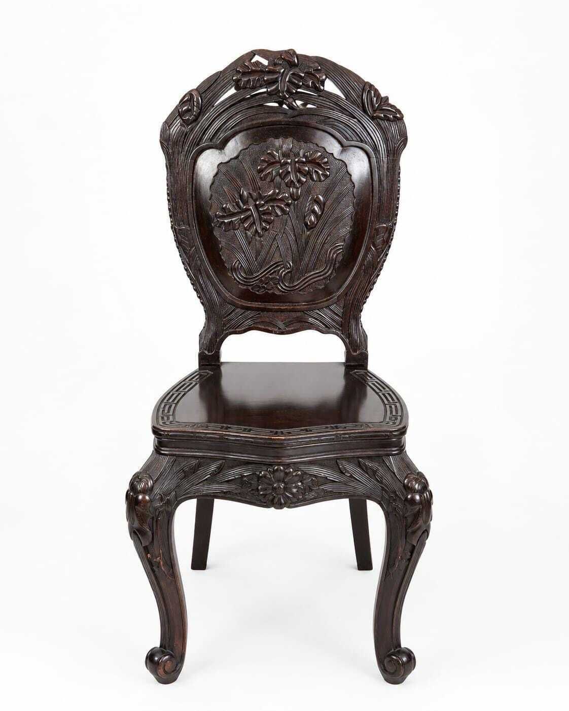 Pair Of Early 20th Century Oriental Hardwood Carved Chairs photo 750.0
